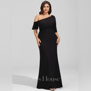 Dark Navy - Sheath/Column Asymmetrical Floor-Length Stretch Crepe Evening Dress